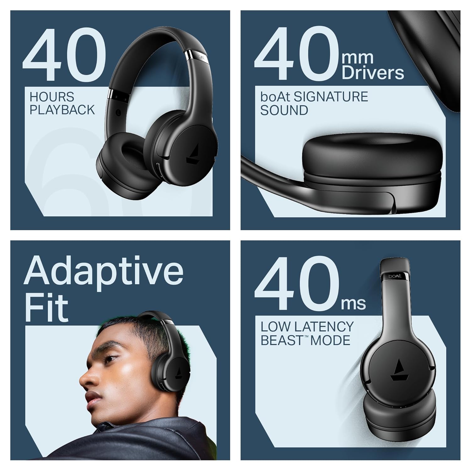 Boat Rockerz 411, Bluetooth Headphones, Wireless Over Ear an Headphone with Mic (Active Black)it connect to multiple devices.